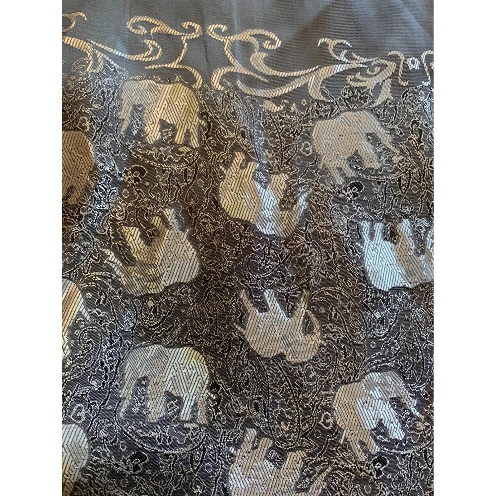 Vintage Elephant Print Silk Scarf Silver Grey Black Jacquard Paisley Shawl Wrap